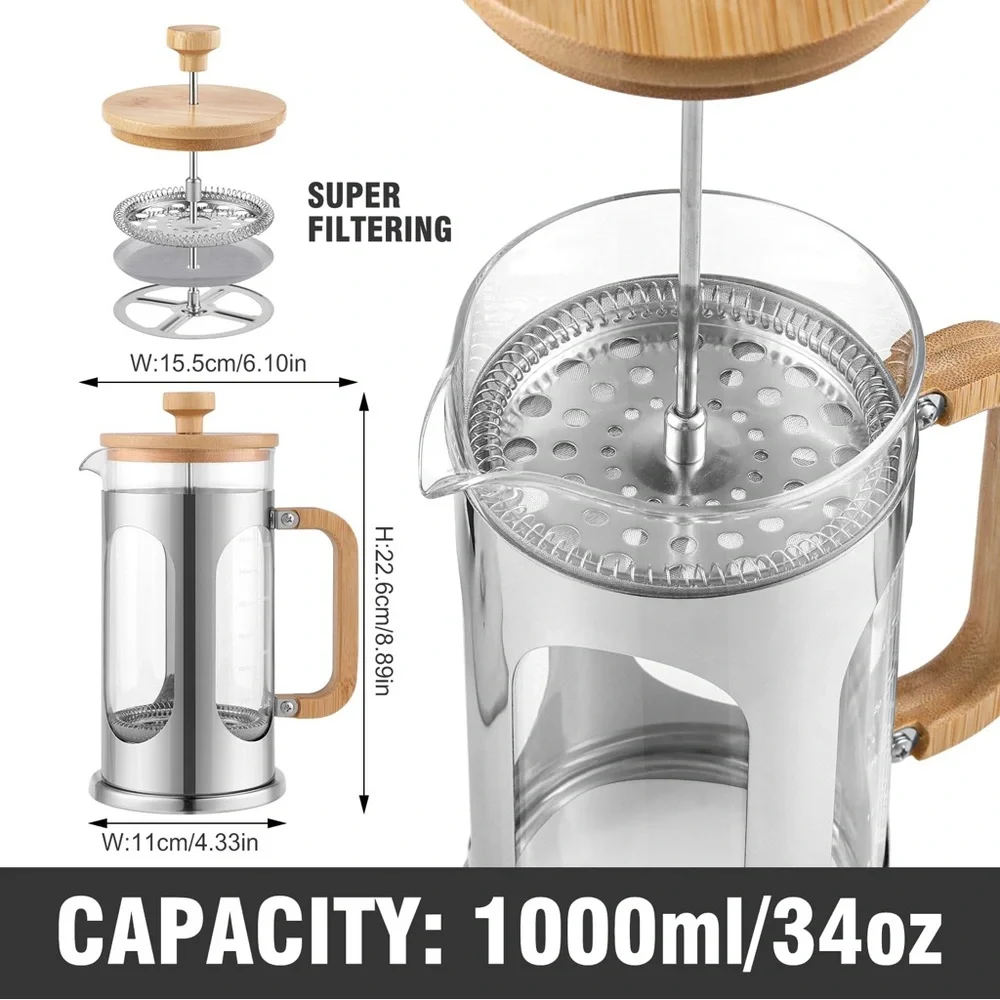 NEW Sivaphe No-Plastic French Press Coffee Maker 34 oz